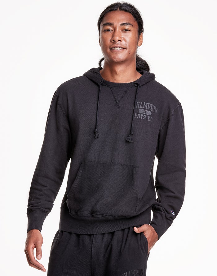 Champion Mens Hoodie NZ - Lightweight Fleece V-Notch Black ( 6530-GQIFE )